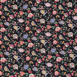 VTG Teapot, Teacup & Flower Print - Concord Fabrics by The Kesslers - 3/4 Yard